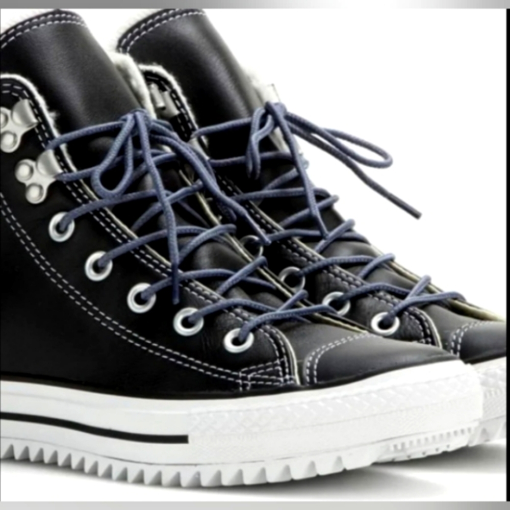 Converse All Star Black Leather High Top, Fuzzy Sherpa Liner size 8 men/10 women